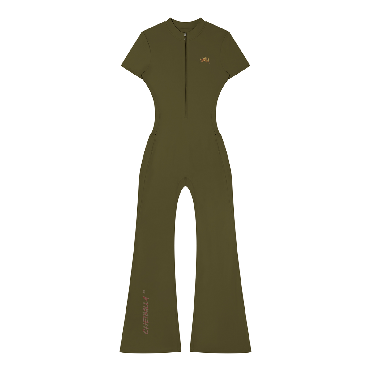 P31 Women’s Tight Flared Leg Quarter-Zip Jumpsuit