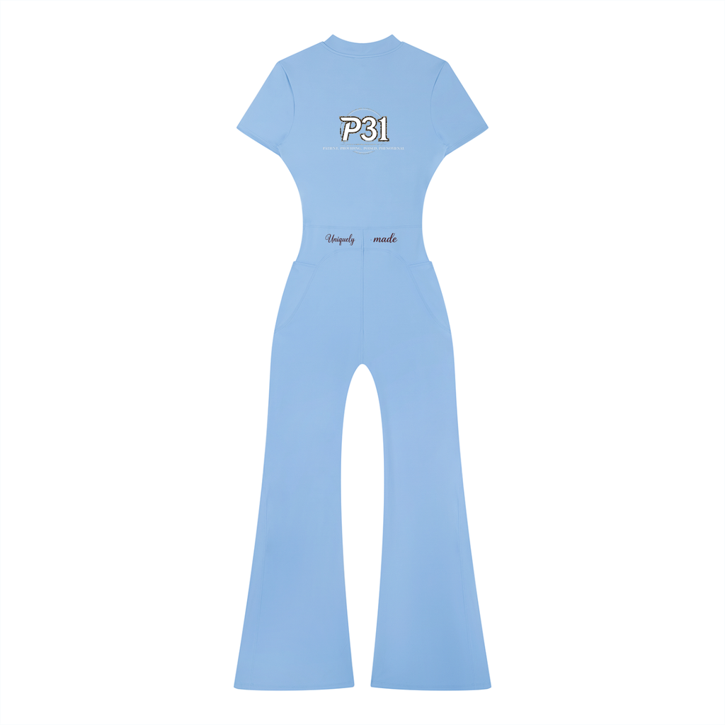P31 Women’s Tight Flared Leg Quarter-Zip Jumpsuit