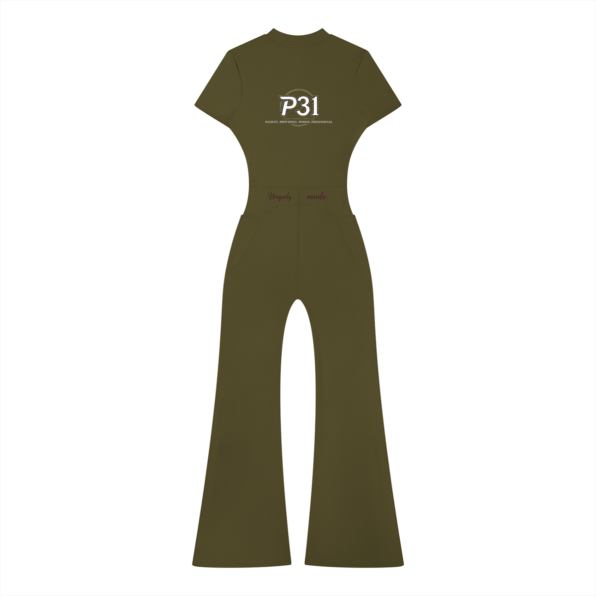 P31 Women’s Tight Flared Leg Quarter-Zip Jumpsuit