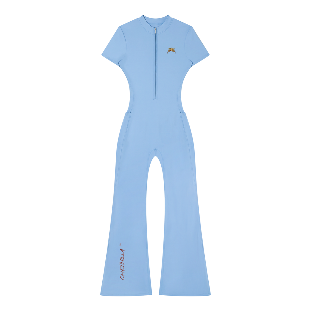 P31 Women’s Tight Flared Leg Quarter-Zip Jumpsuit