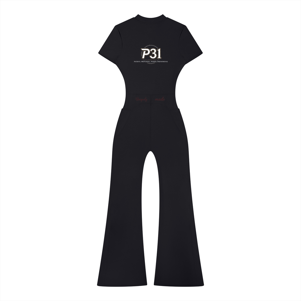 P31 Women’s Tight Flared Leg Quarter-Zip Jumpsuit