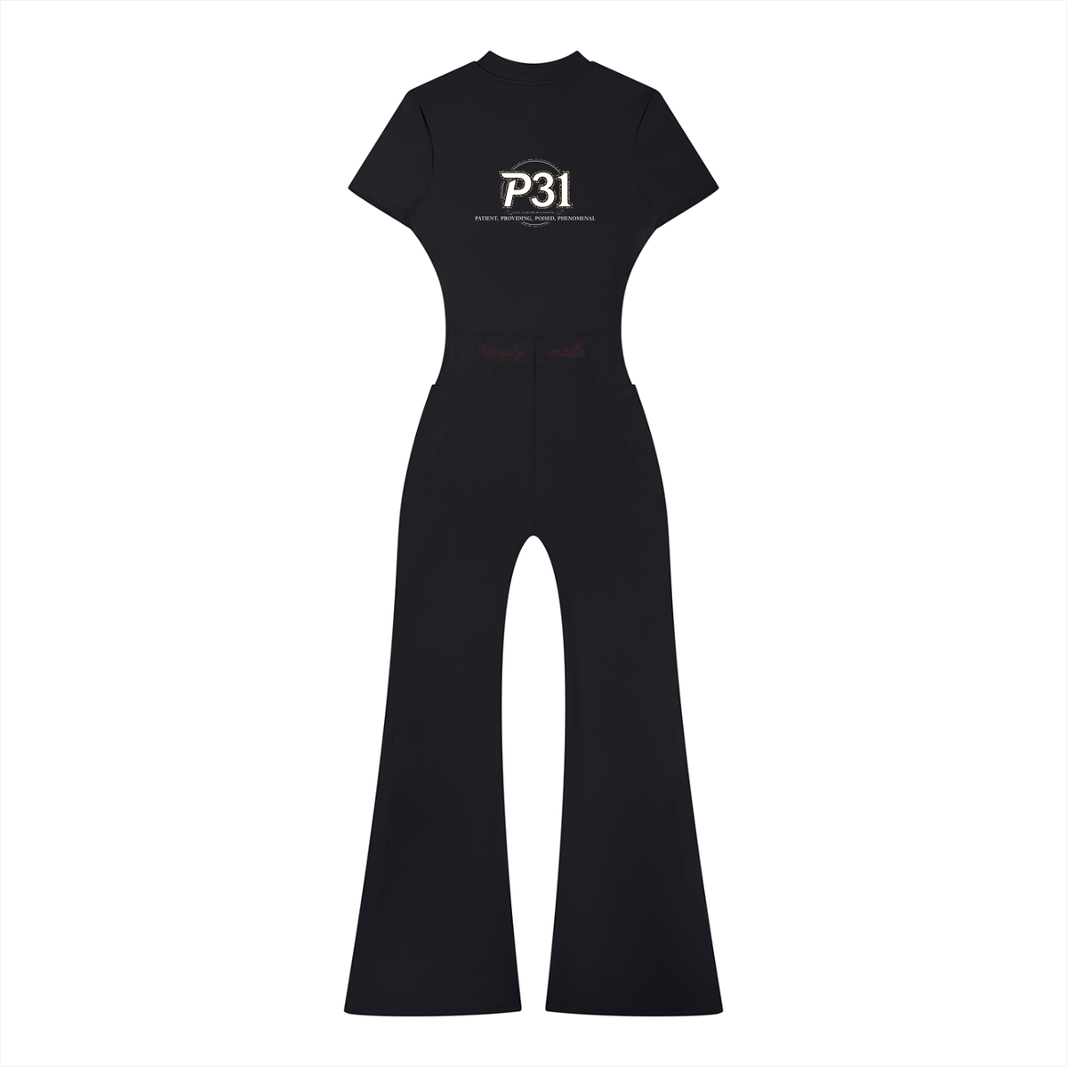 P31 Women’s Tight Flared Leg Quarter-Zip Jumpsuit