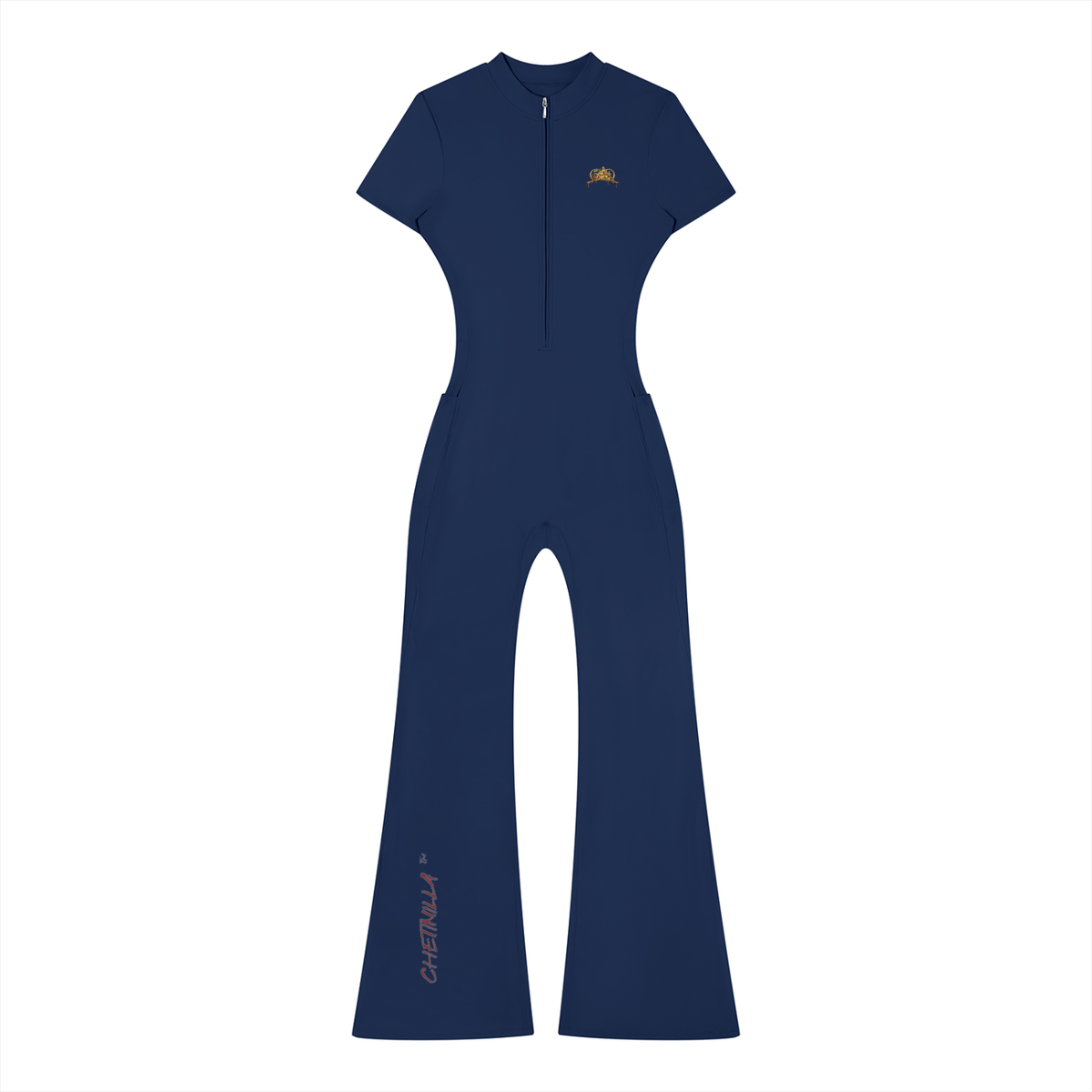 P31 Women’s Tight Flared Leg Quarter-Zip Jumpsuit