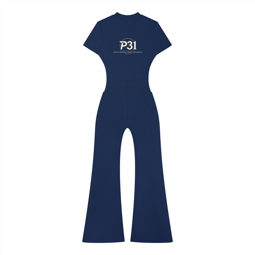 P31 Women’s Tight Flared Leg Quarter-Zip Jumpsuit